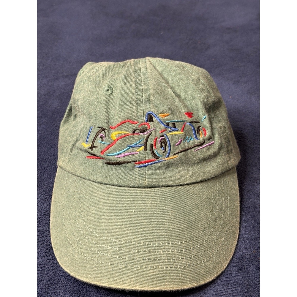 Vtg Formula Racing Car Headshots By KC Caps Black Adjustable Hat Olive Fade
